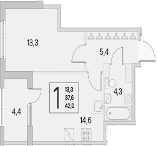 1-комнатная квартира 37.6 м², 2/5 эт., ЖК «ЮгТаун. Олимпийские кварталы»